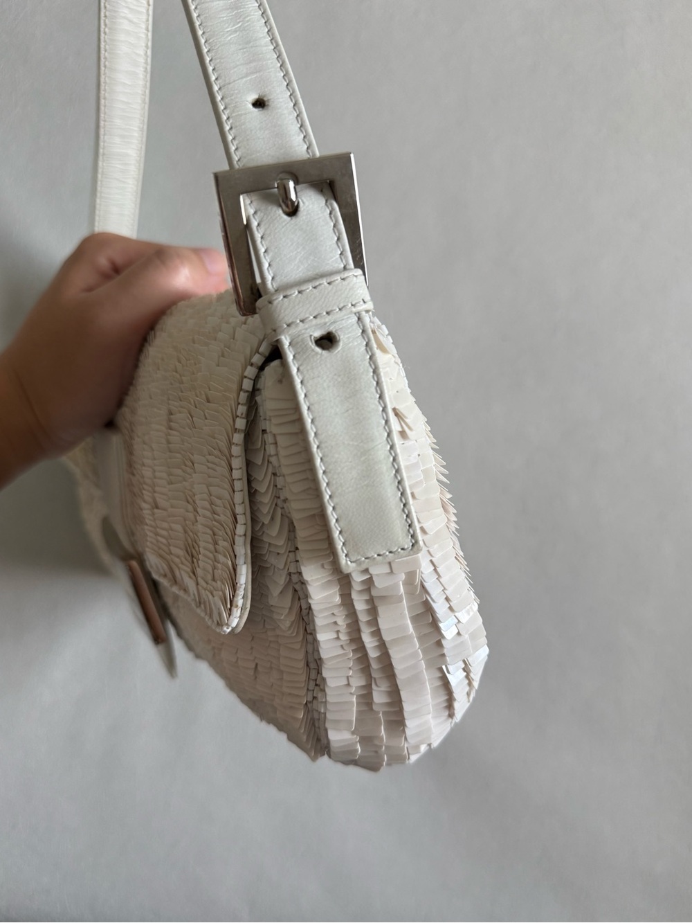 Vintage Fendi White Glitter Baguette Shoulder Bag - Picture 6 of 12